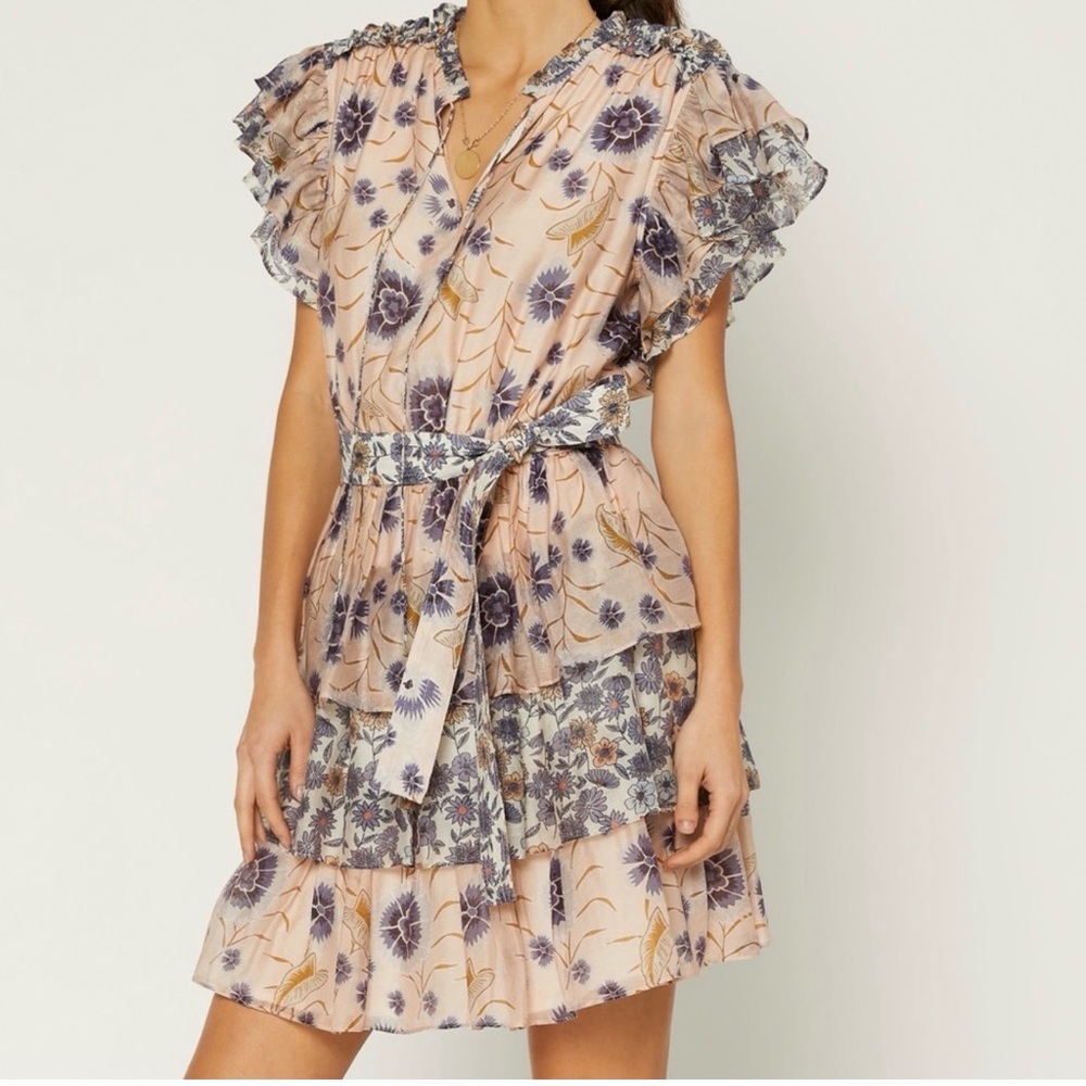 Current Air Floral Ruffle Tiered Mini Dress in Blush